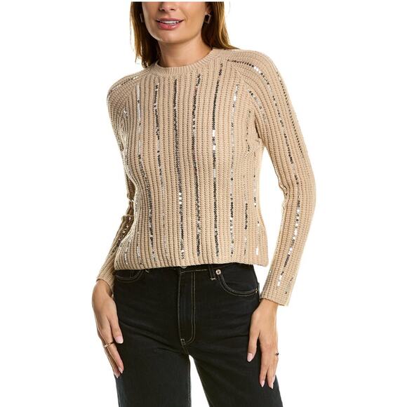 Nanette Lepore | Women's Brown Sequin Holiday Knit Crewneck Sweater Sz L - Picture 1 of 5